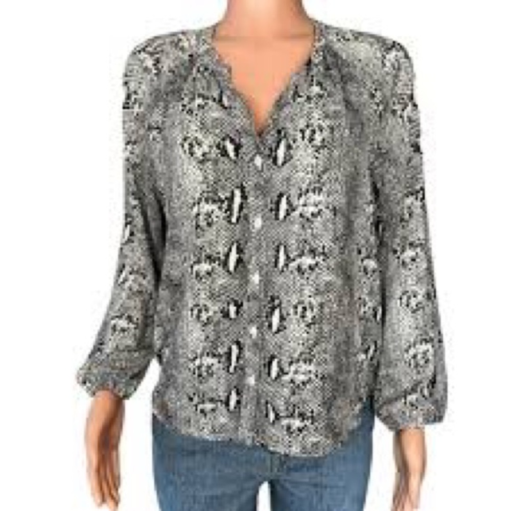 J. Crew Black and White Snake-Print Button Front Blouse